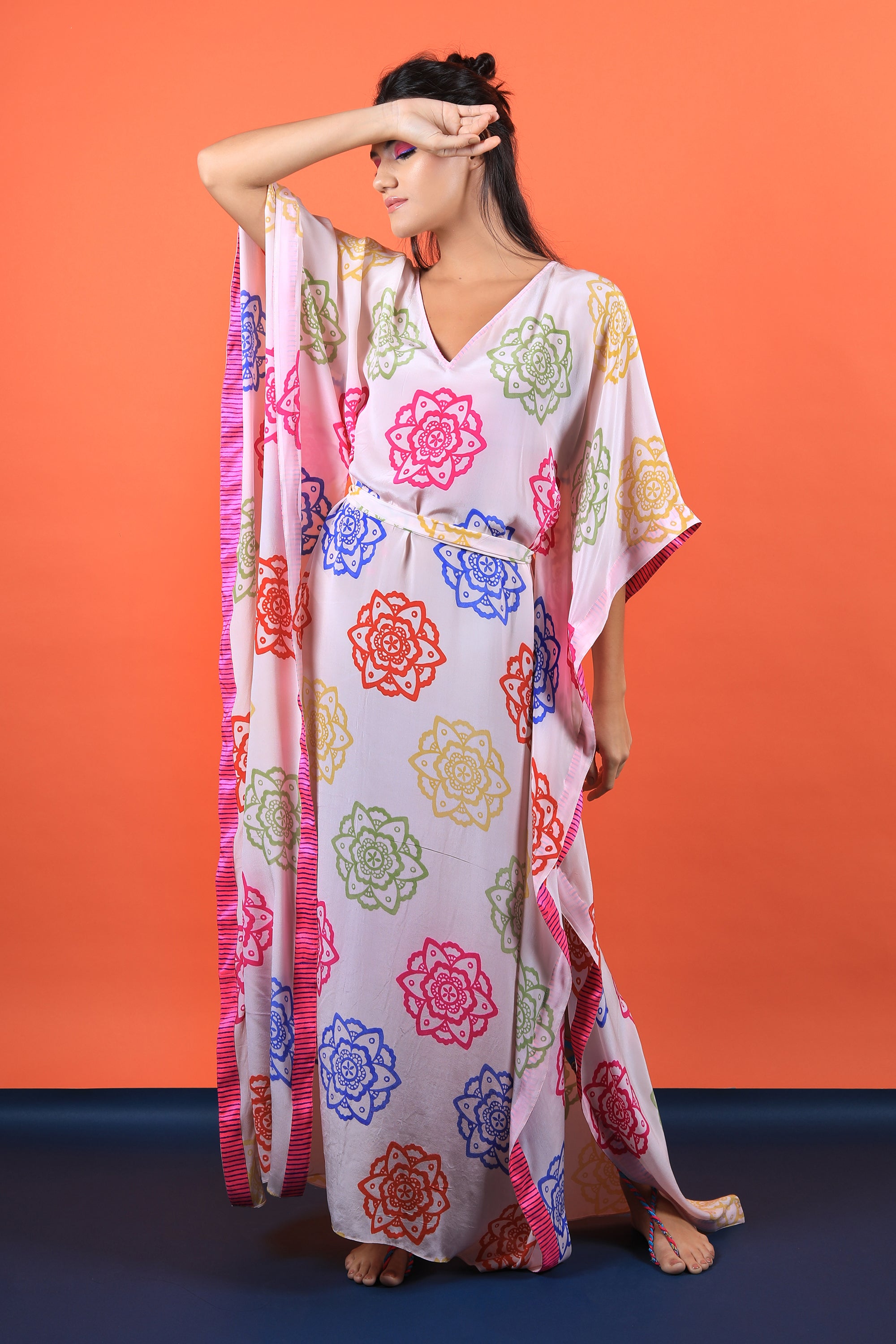 Ivory V Neck Kaftan Maxi Dress