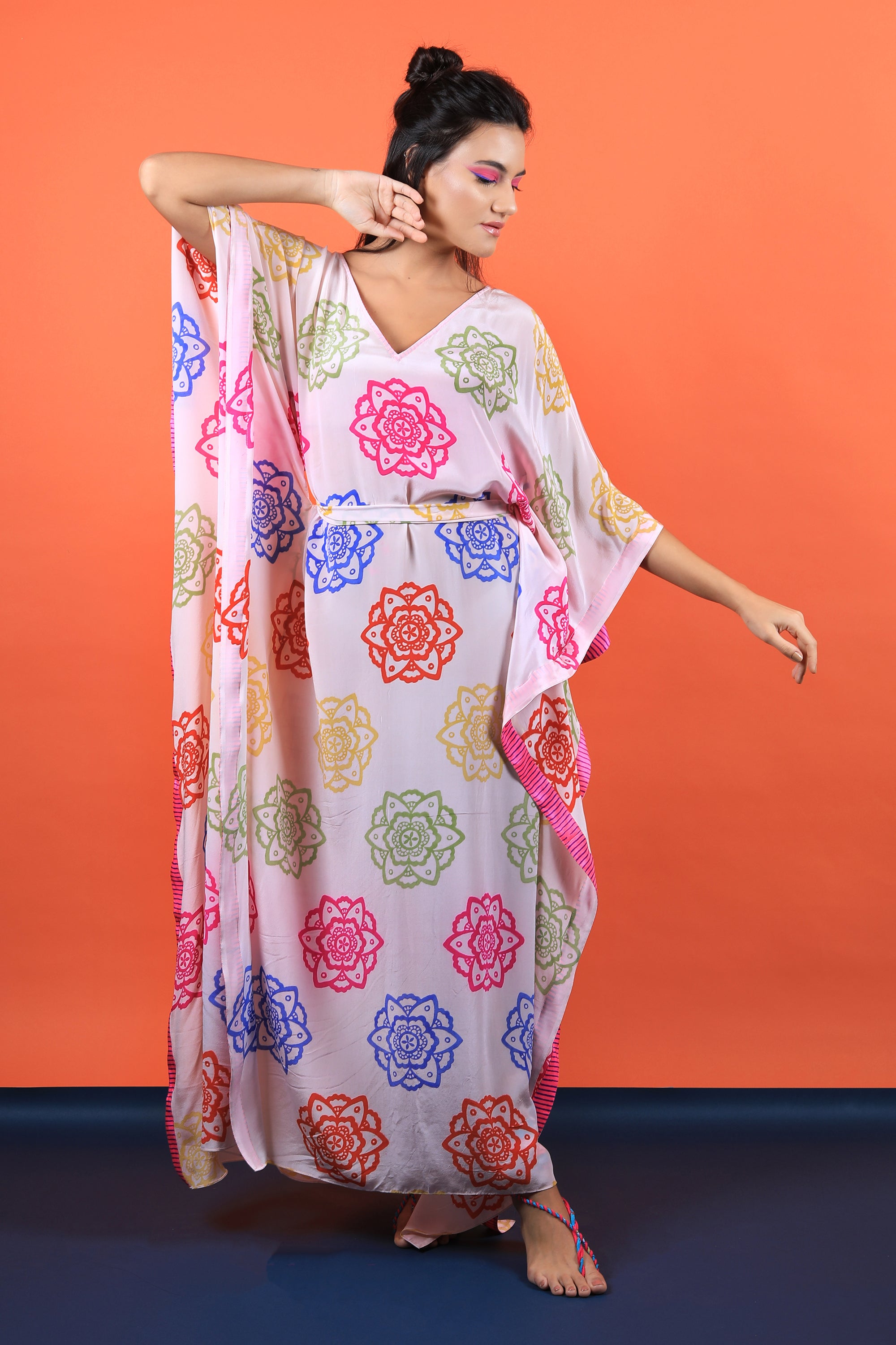 Ivory V Neck Kaftan Maxi Dress