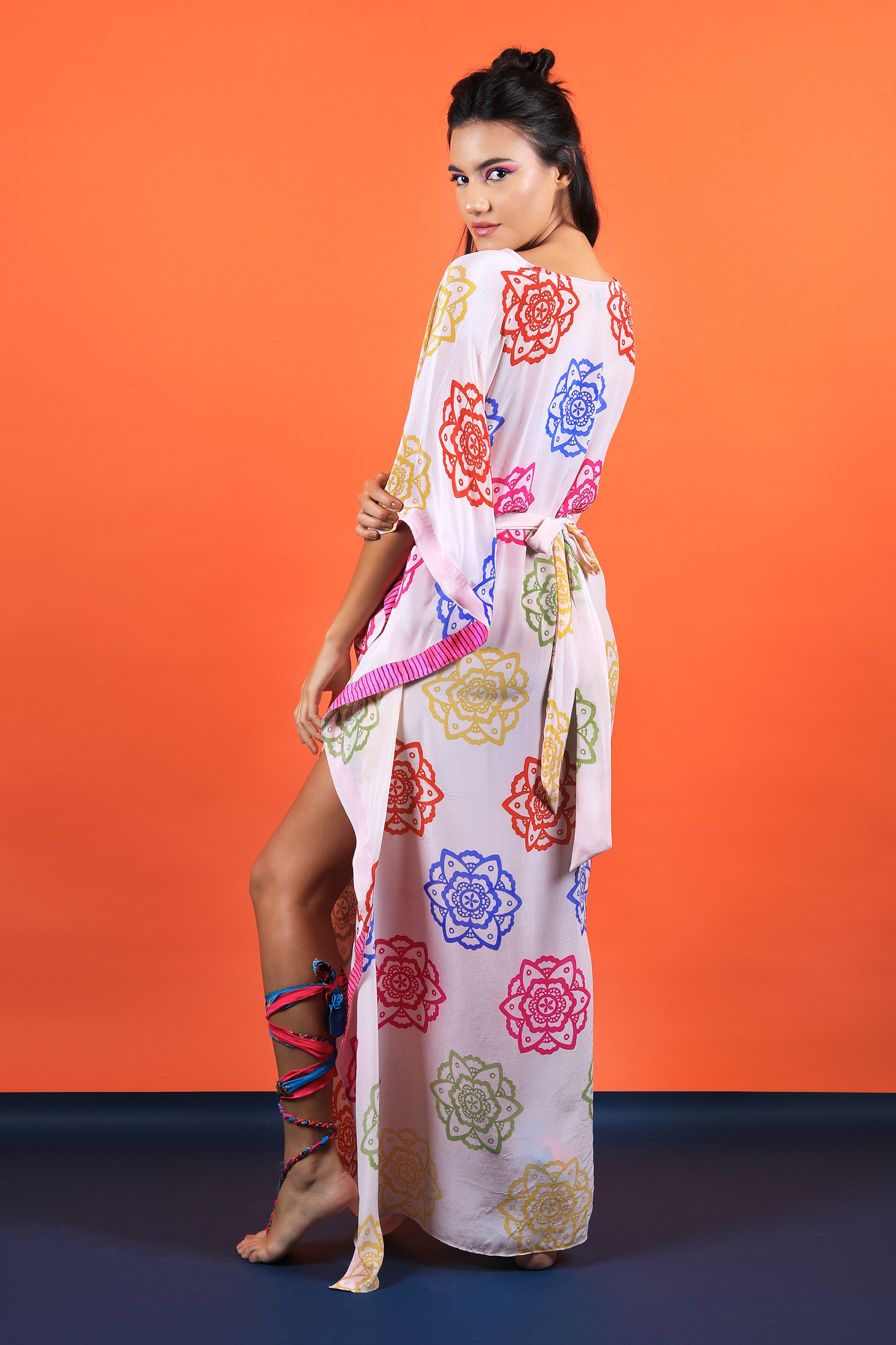 Ivory V Neck Kaftan Maxi Dress