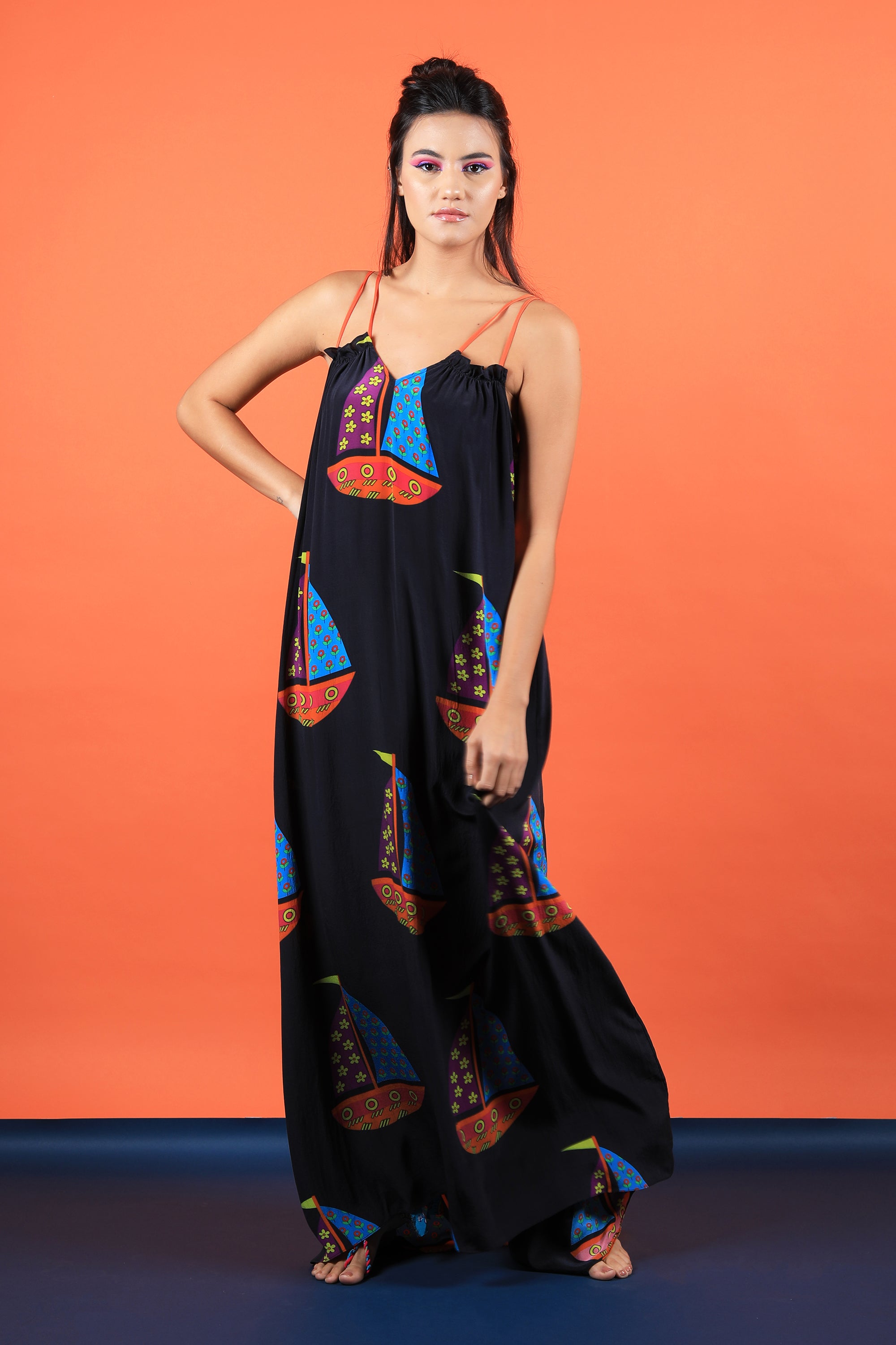 Strappy Boat Print Dress