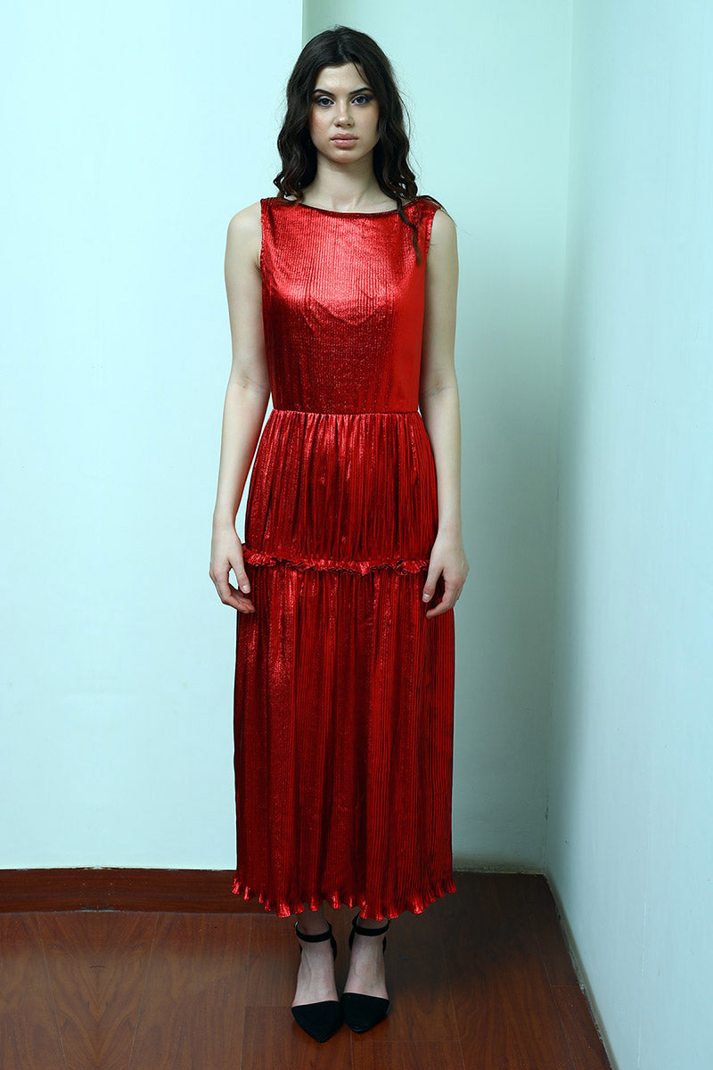 Low Waist Pleated Fit & Flared Dress