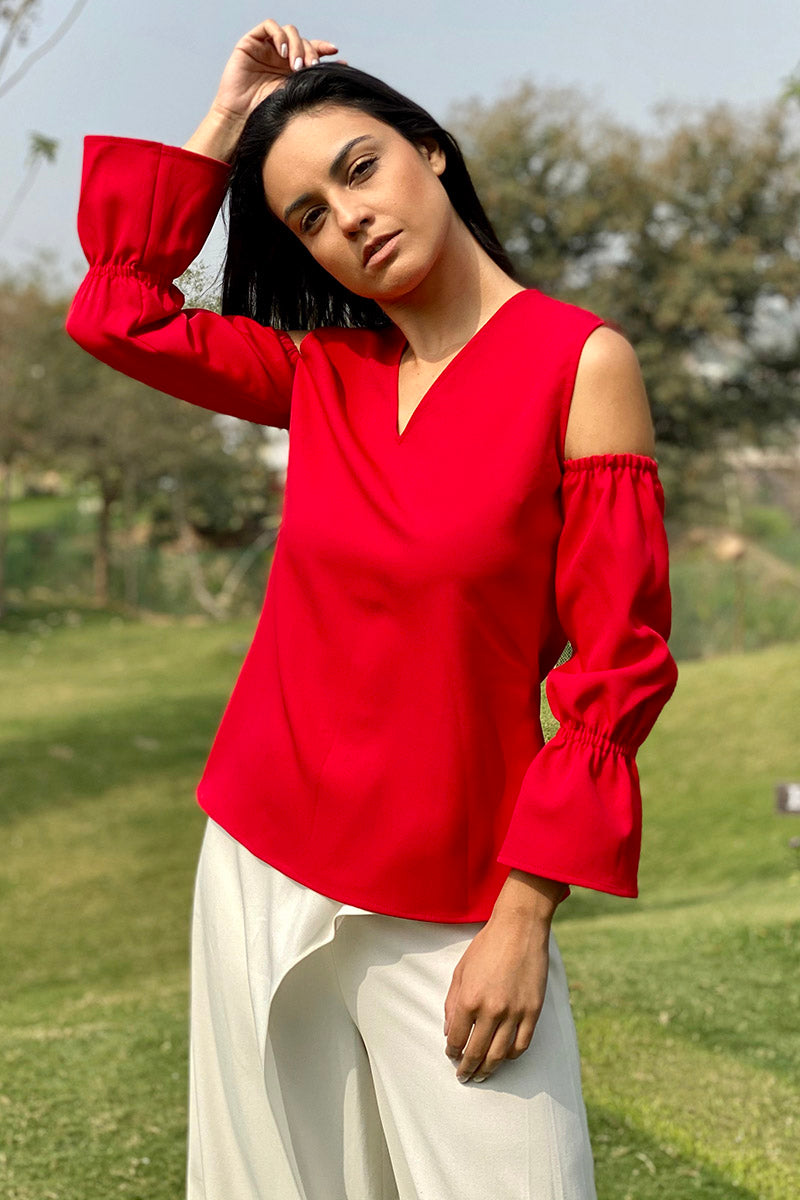 Cold Shoulder V-Neck Top