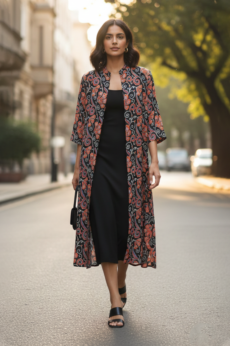 Black & Orange Floral Shirt Dress