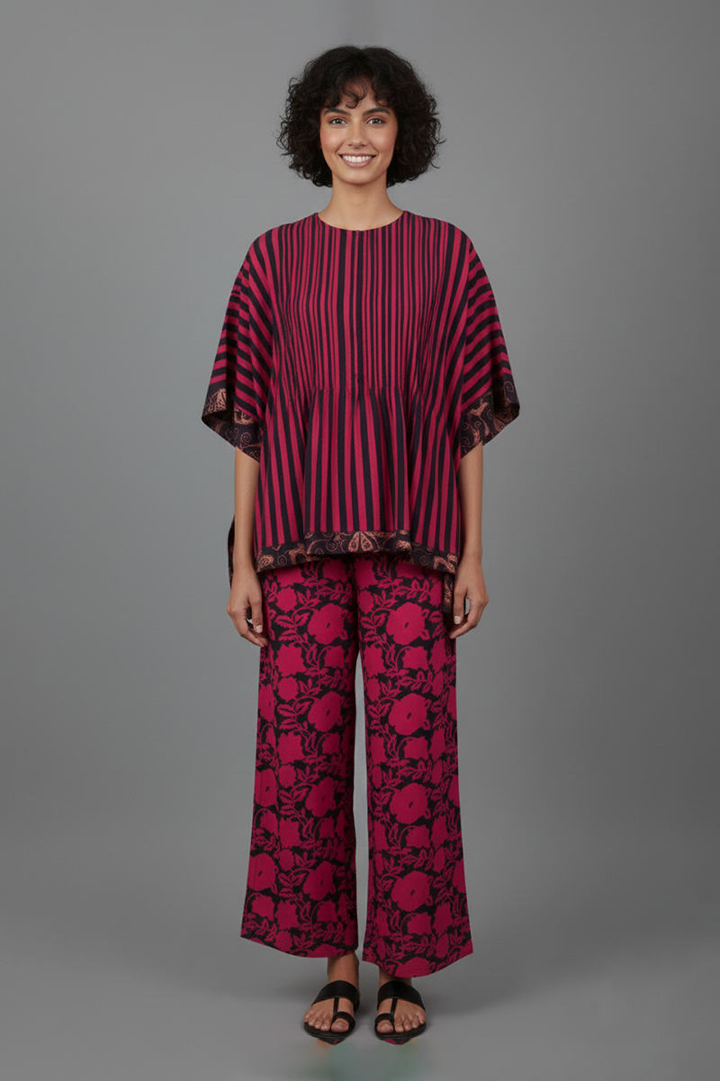 Pintucks Kaftan Top & Floral Pants