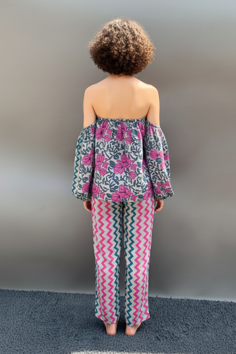 Off Shoulder Floral Top & Zig Zag Stripped Pants