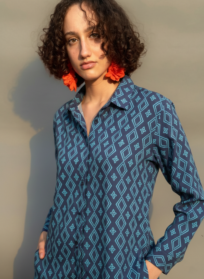 Blue Diamond Panel Mens Shirt