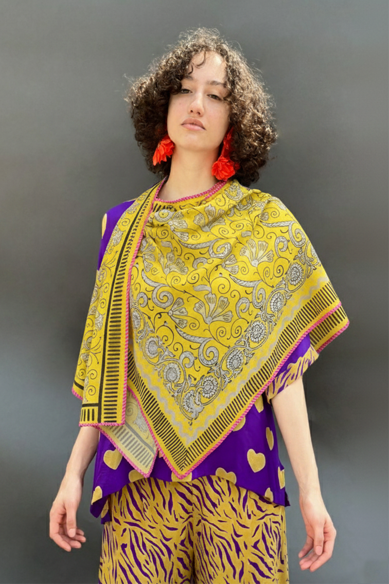 Lime Floral Print Scarf