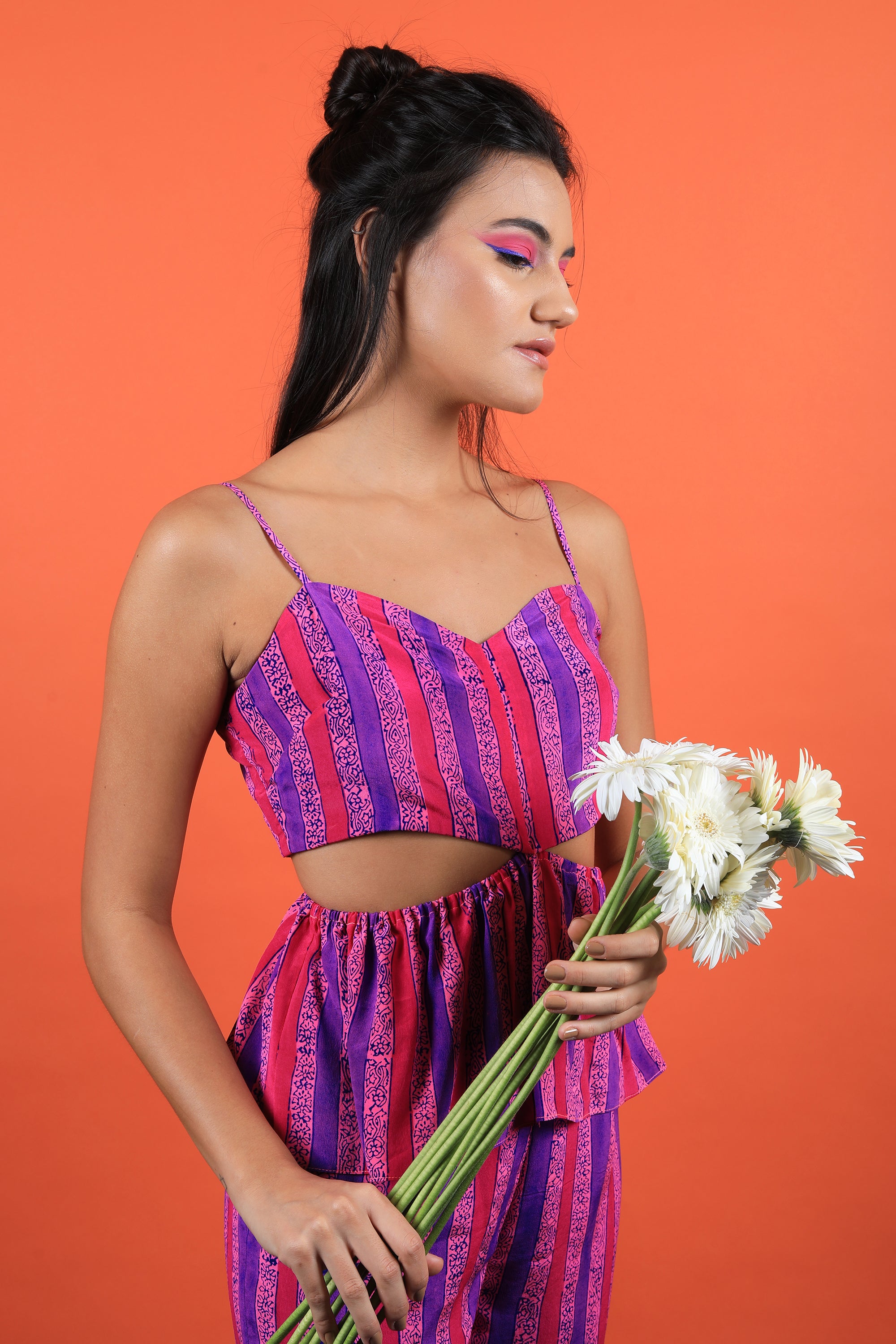 Strappy Cut Out Top With Fit & Flared Pants Set