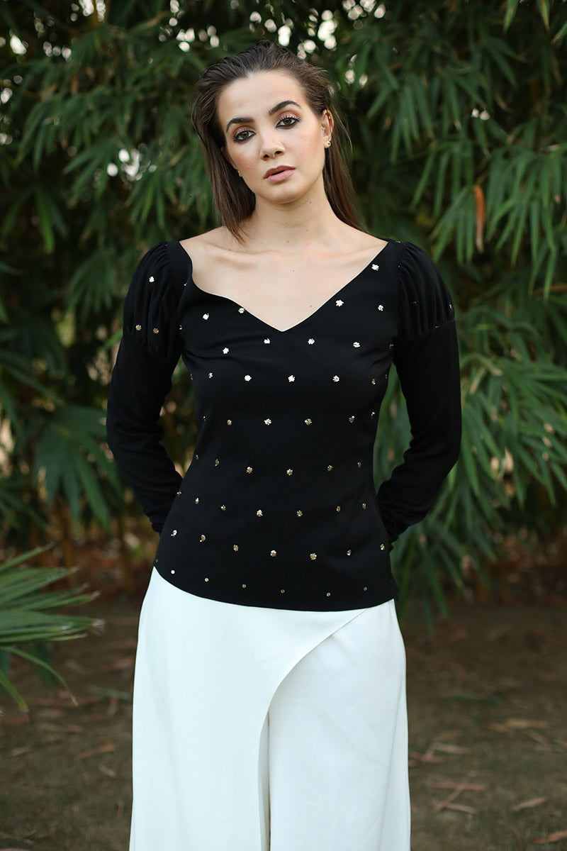 Mukaish Embroidered Dull Sleeves Top