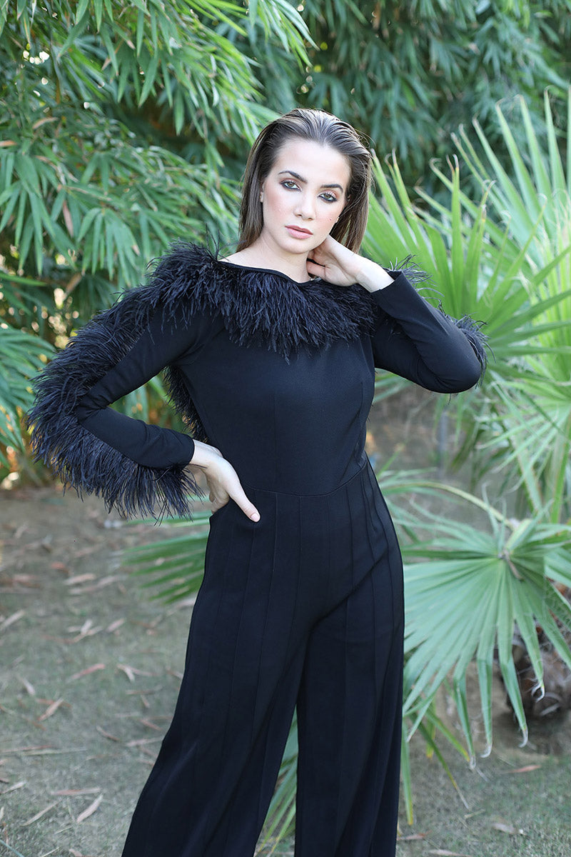 Black Bateau Neck Jumpsuit