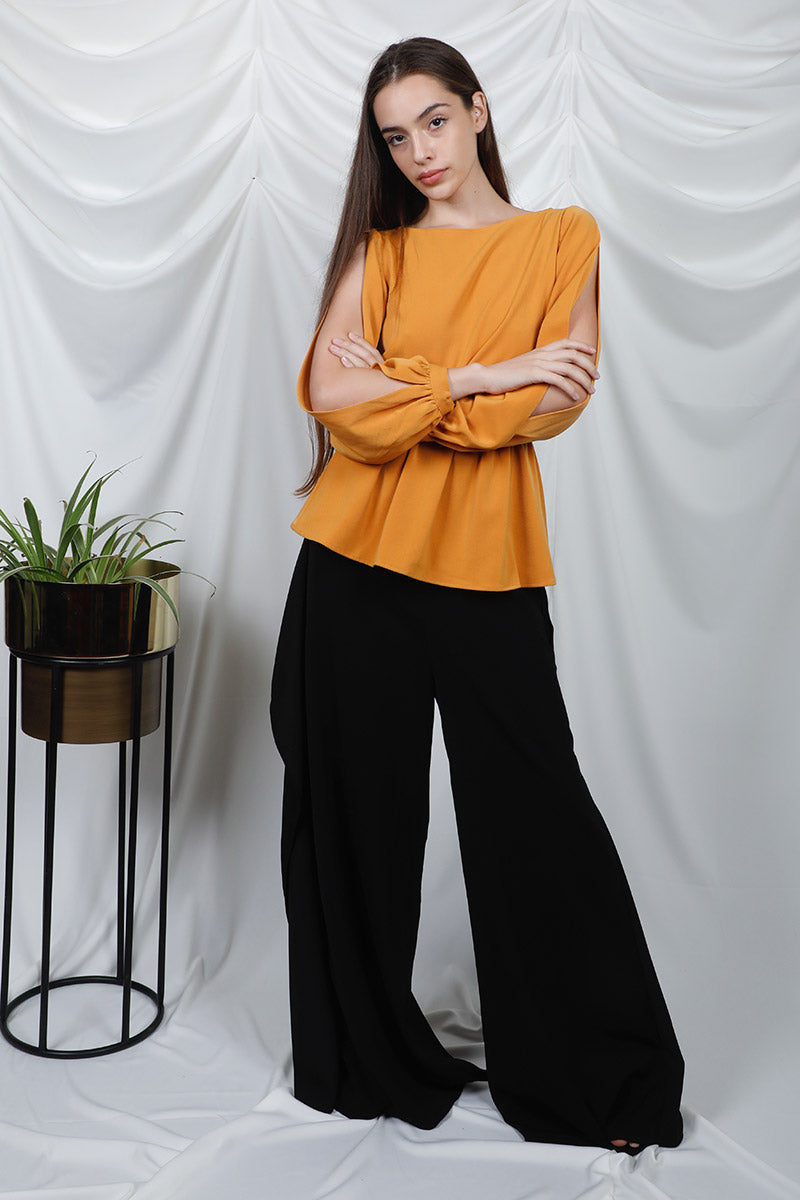 Slit Sleeve Cut Out Top