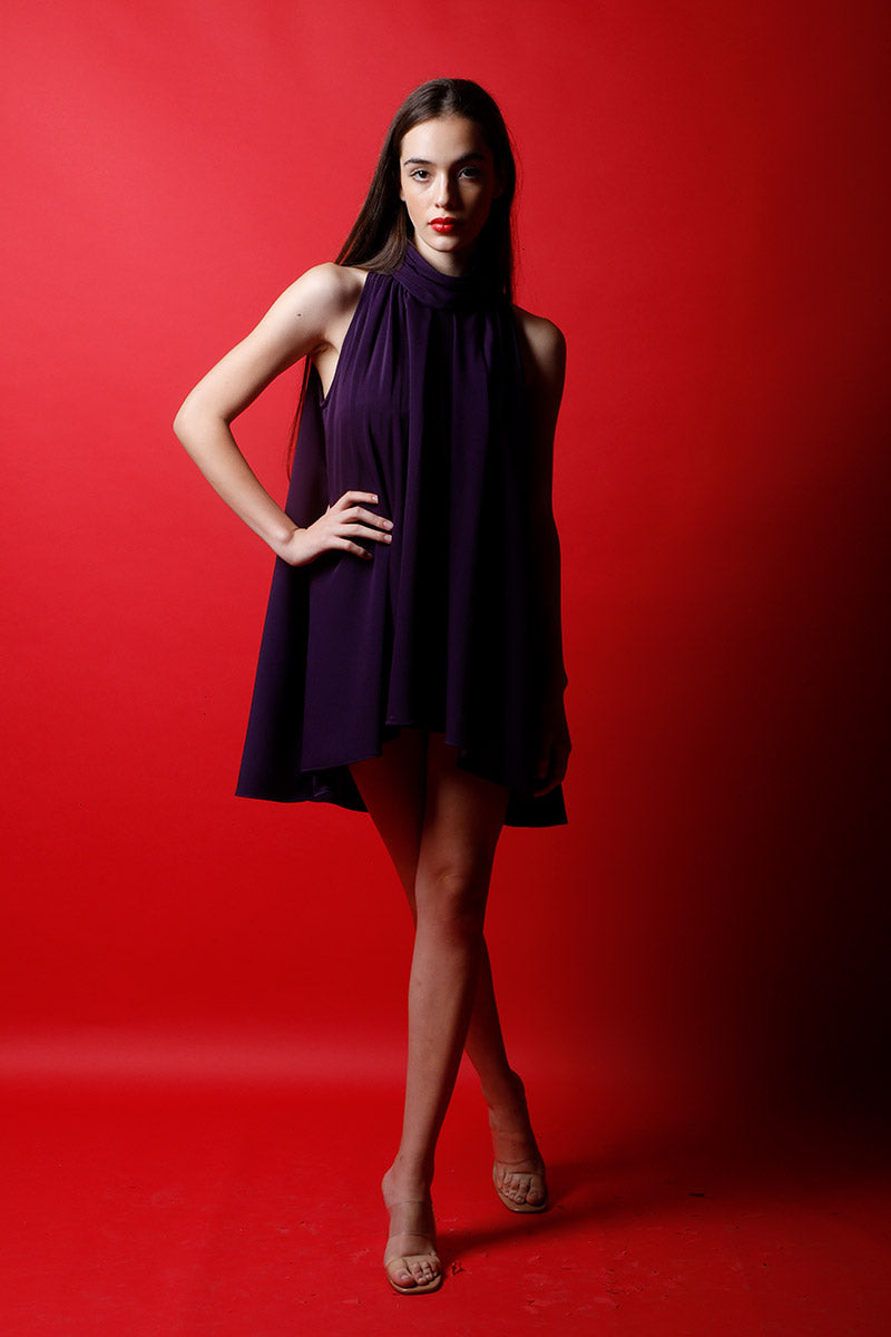 Halter Neck Flared Mini Dress