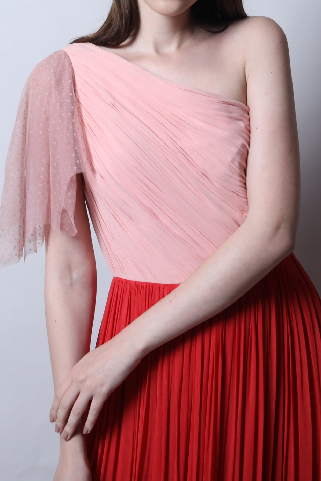 One Shoulder Ruched Color Block Maxi