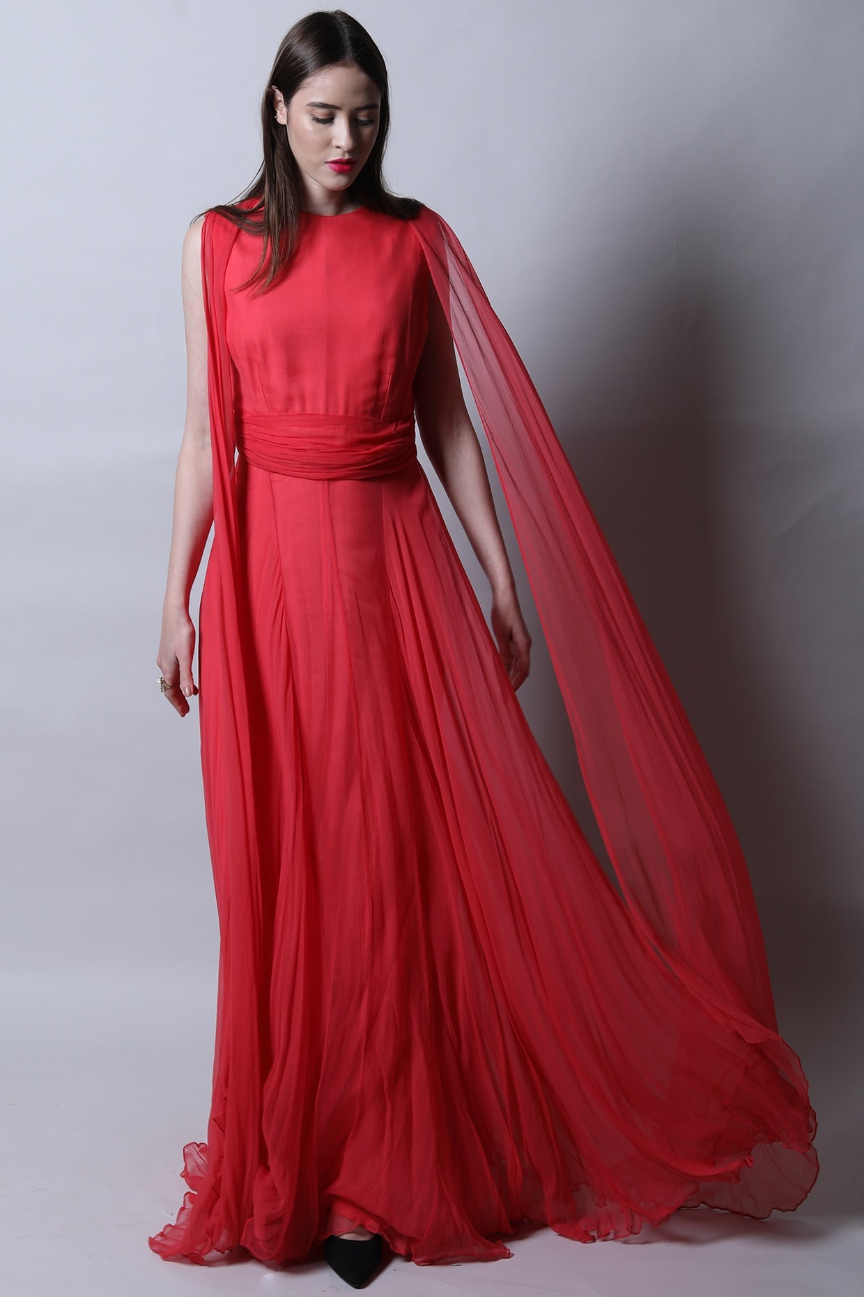 Fit & Flared Maxi Gown With Drapes