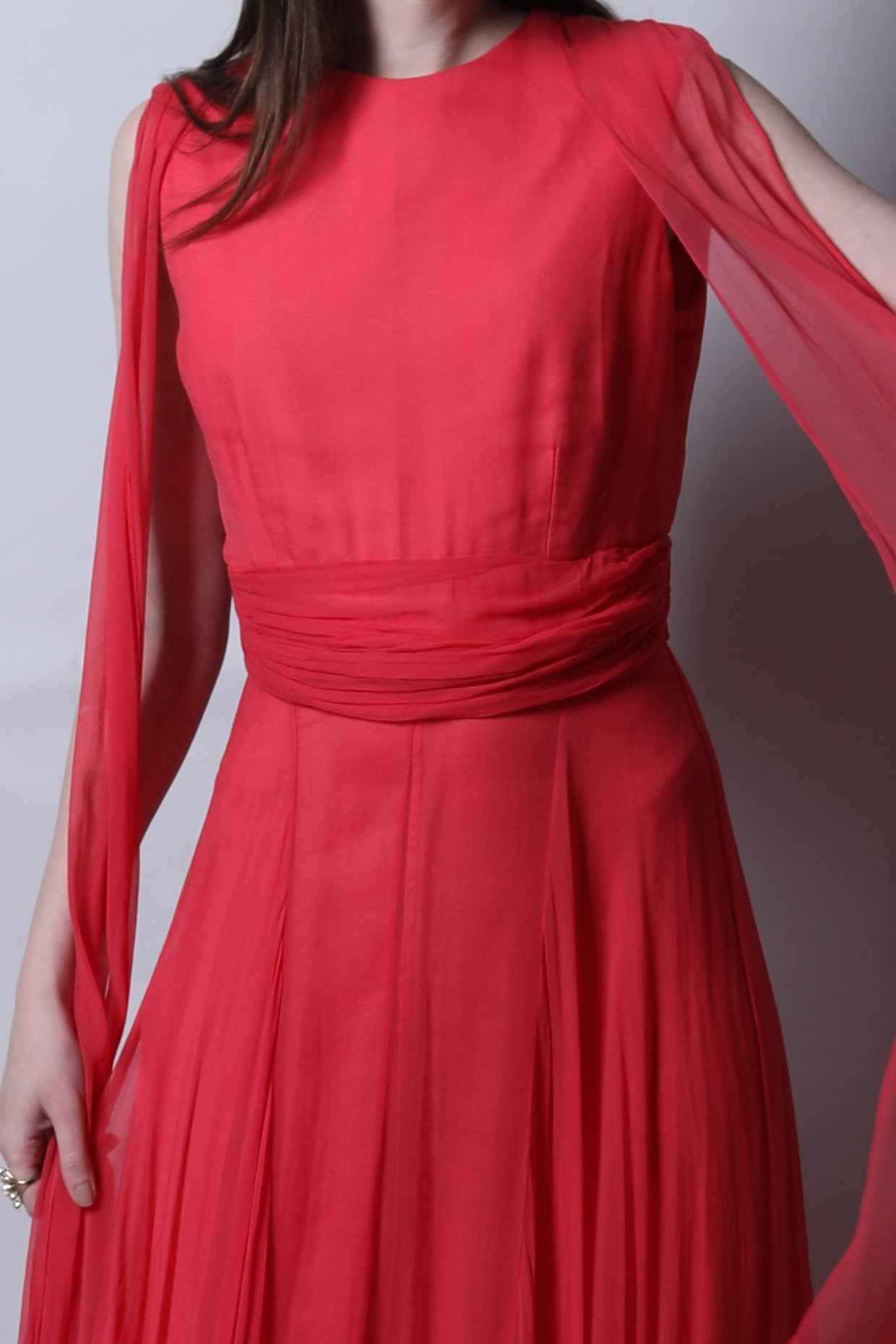Fit & Flared Maxi Gown With Drapes