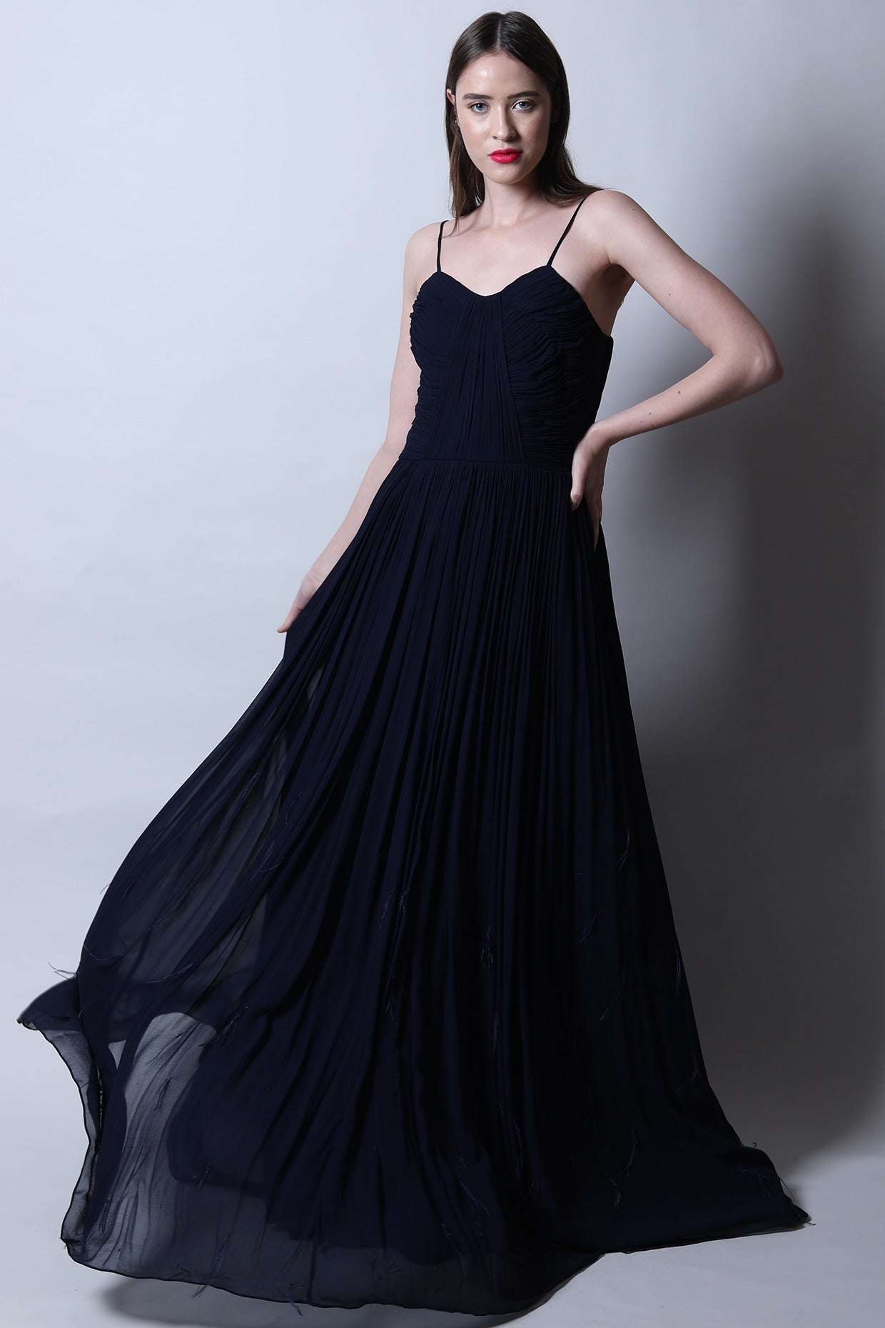 Strappy Ruched Maxi With Feathers