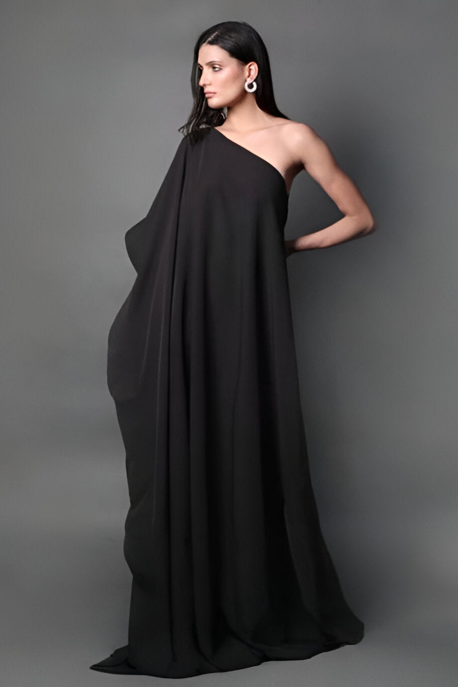 One Shoulder Extended Drape Gown