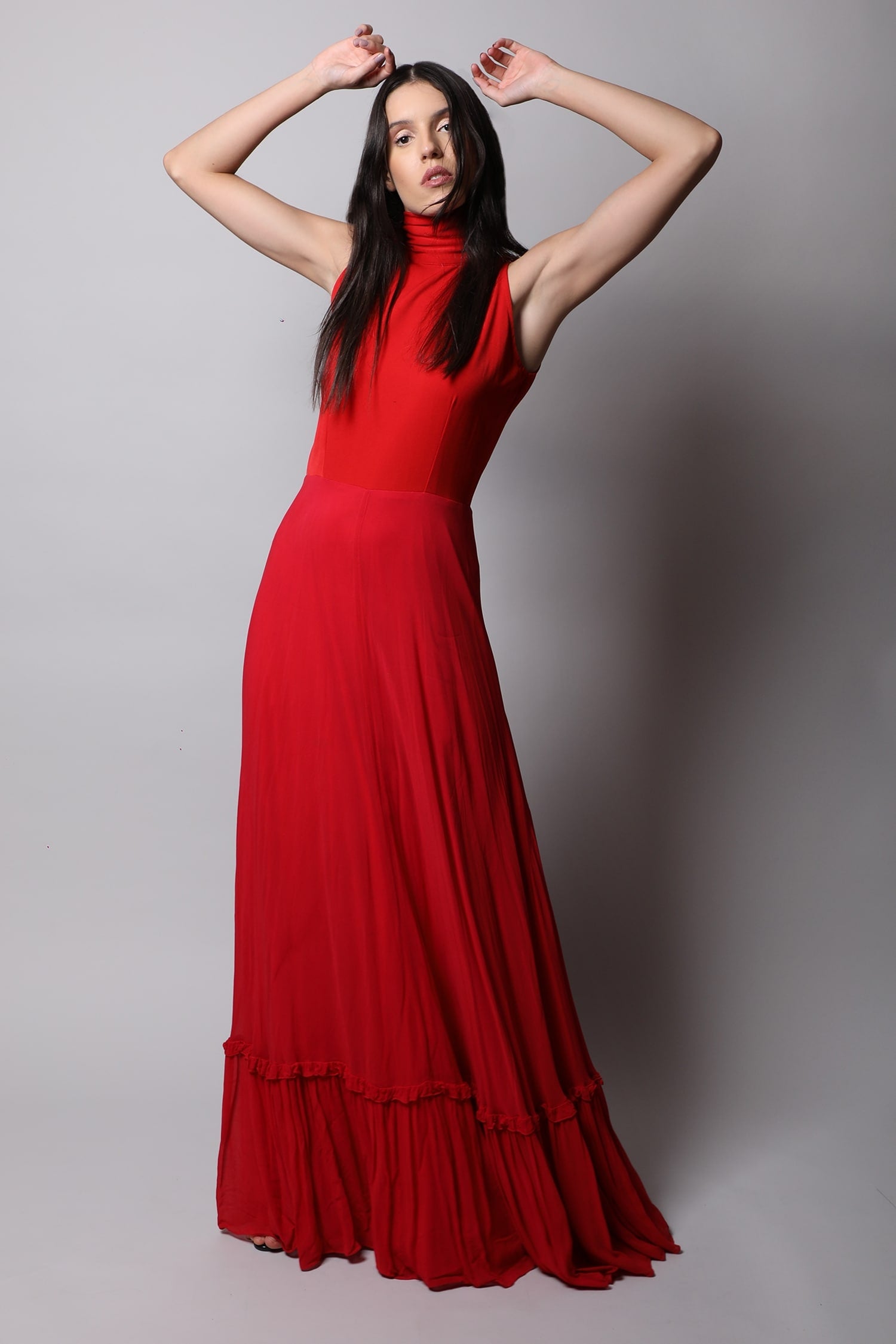 Band Collar Fit & Flared Maxi