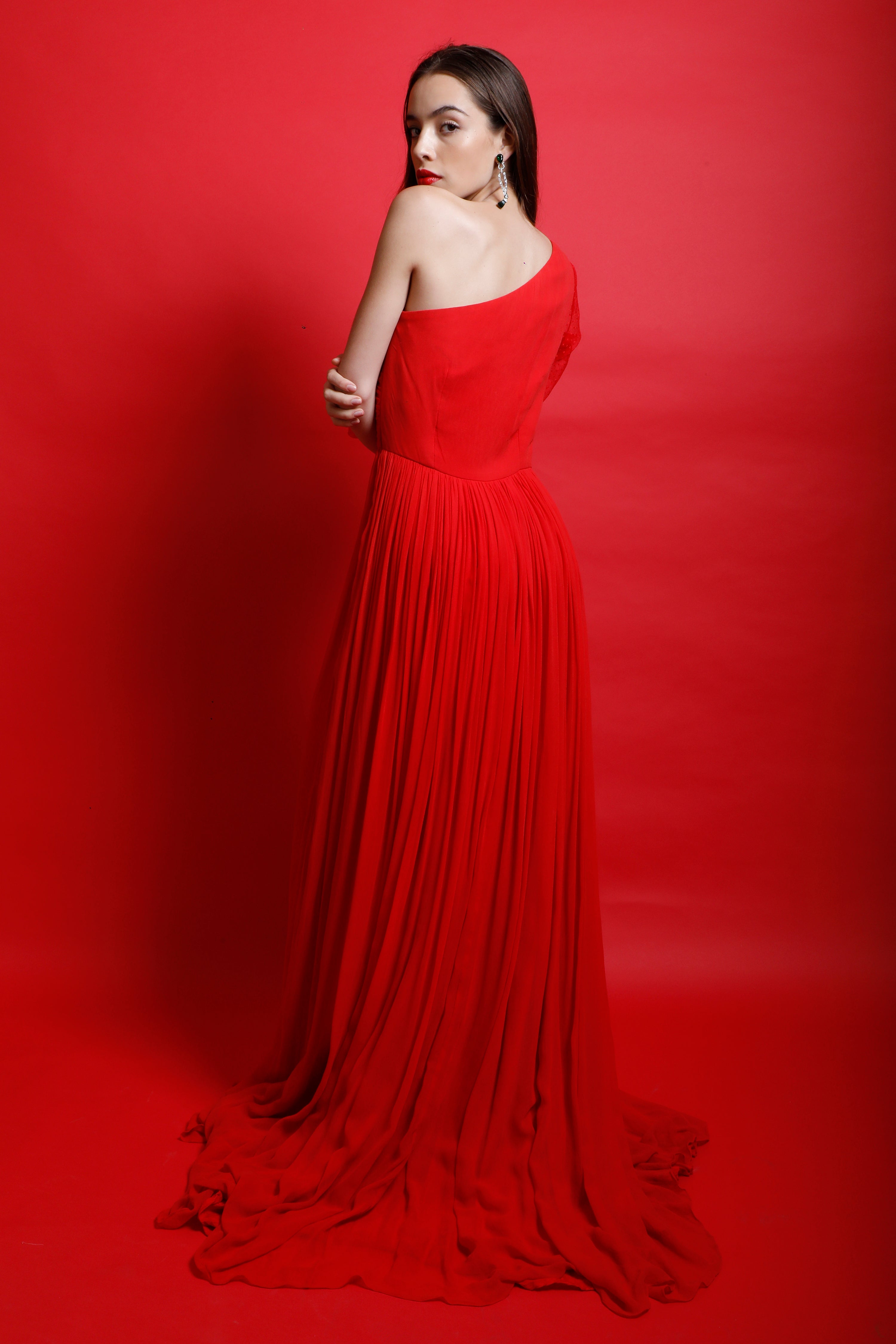 One Shoulder Ruched Maxi Gown