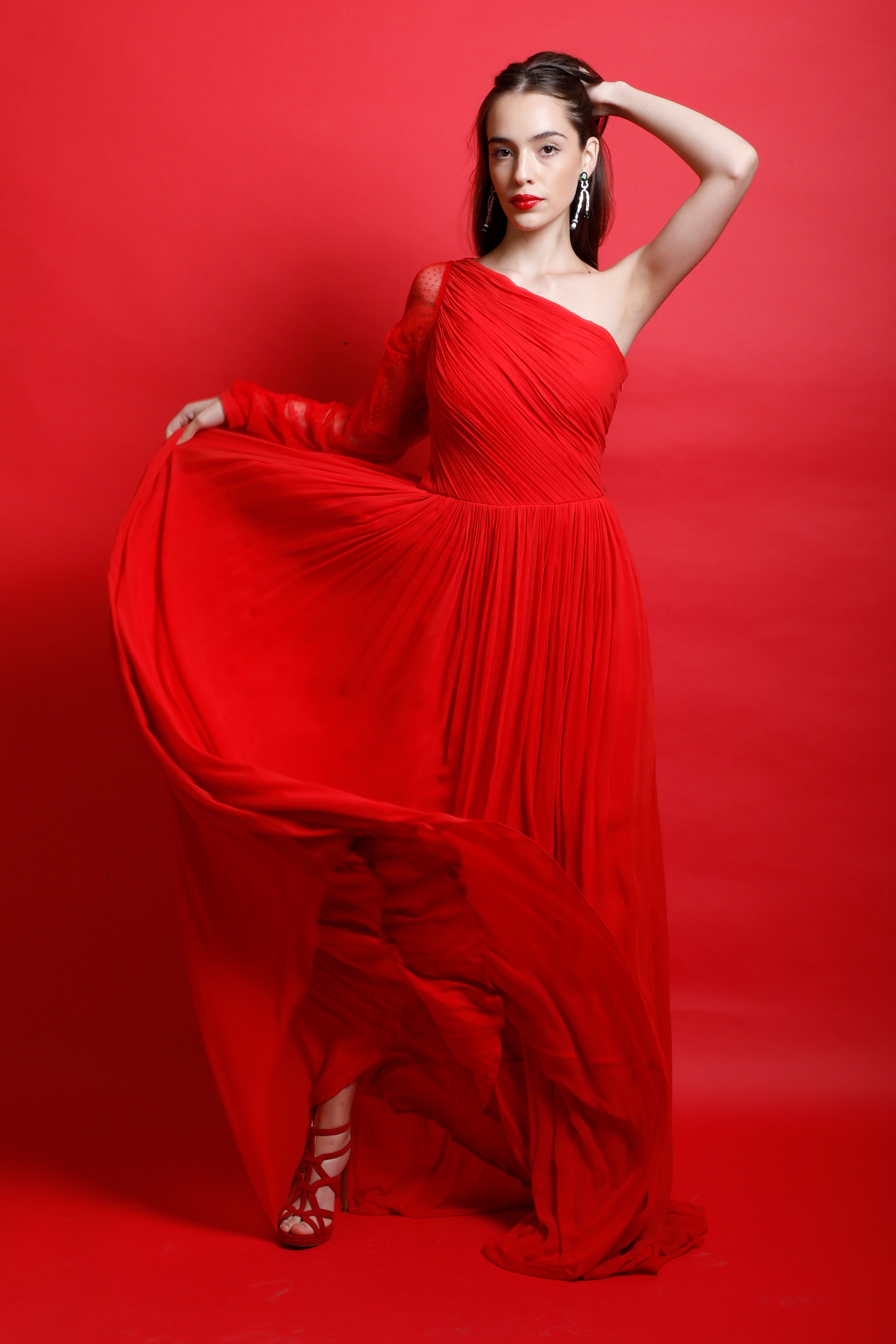 One Shoulder Ruched Maxi Gown