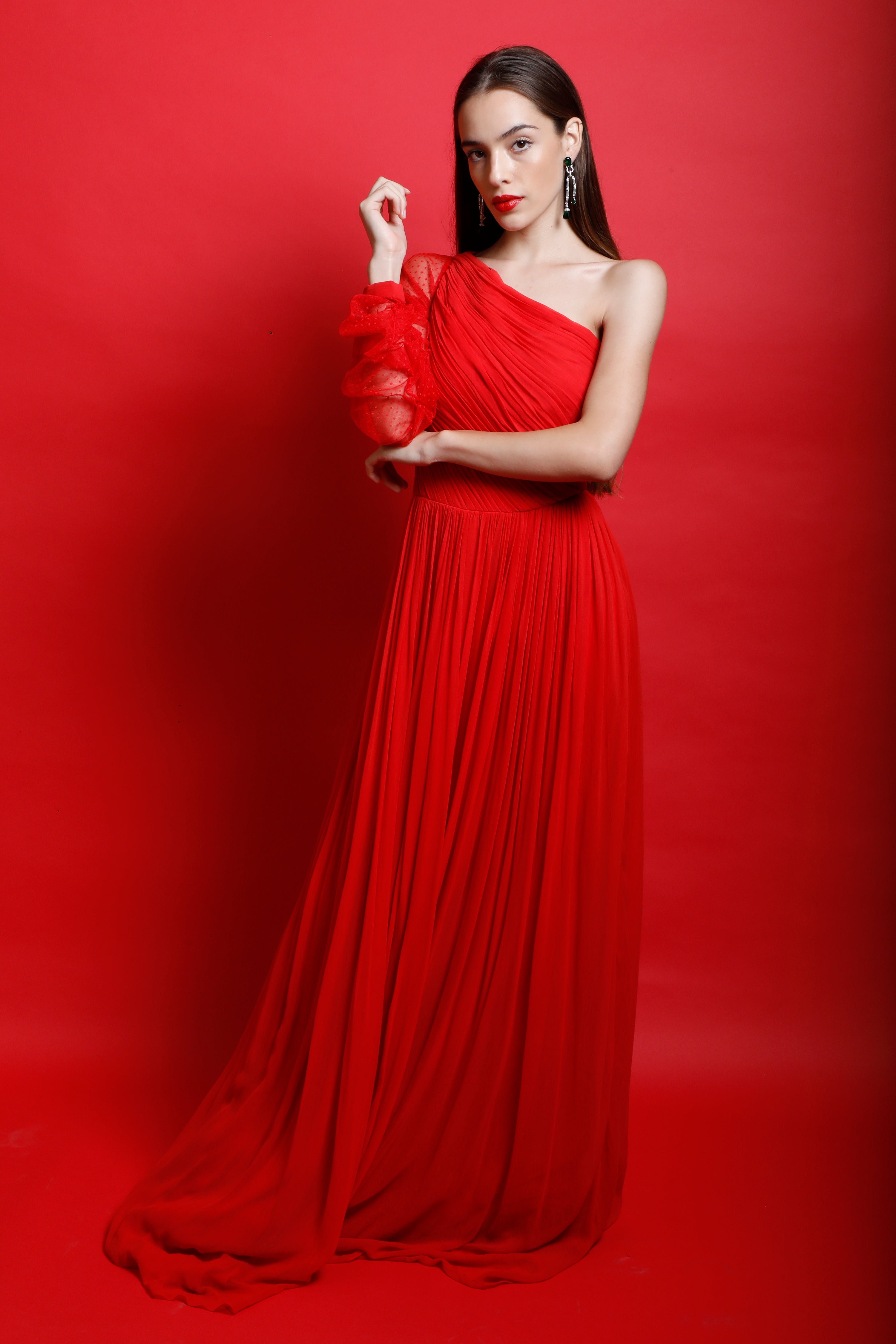 One Shoulder Ruched Maxi Gown