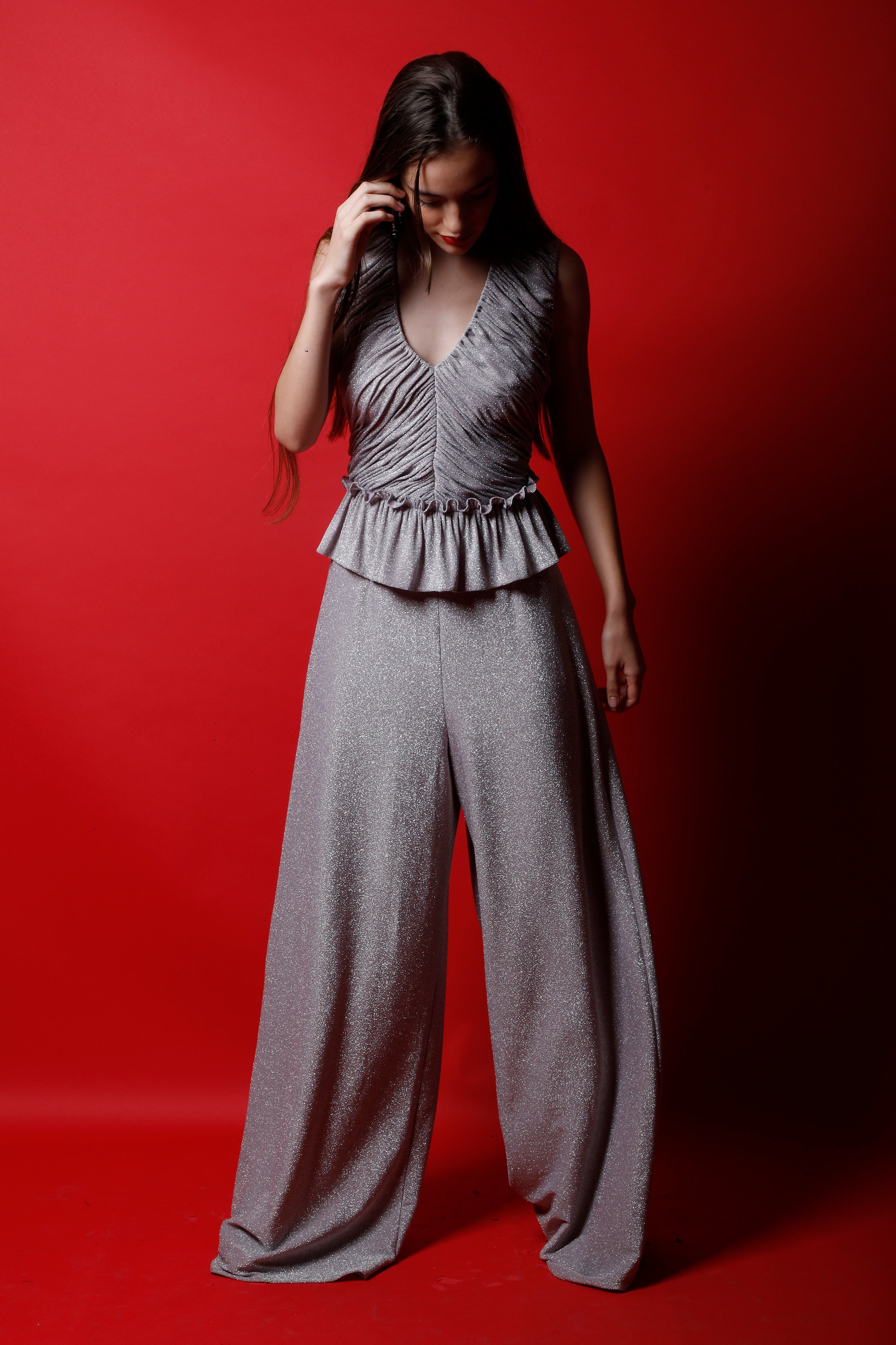 V Neck Peplum Jumpsuit