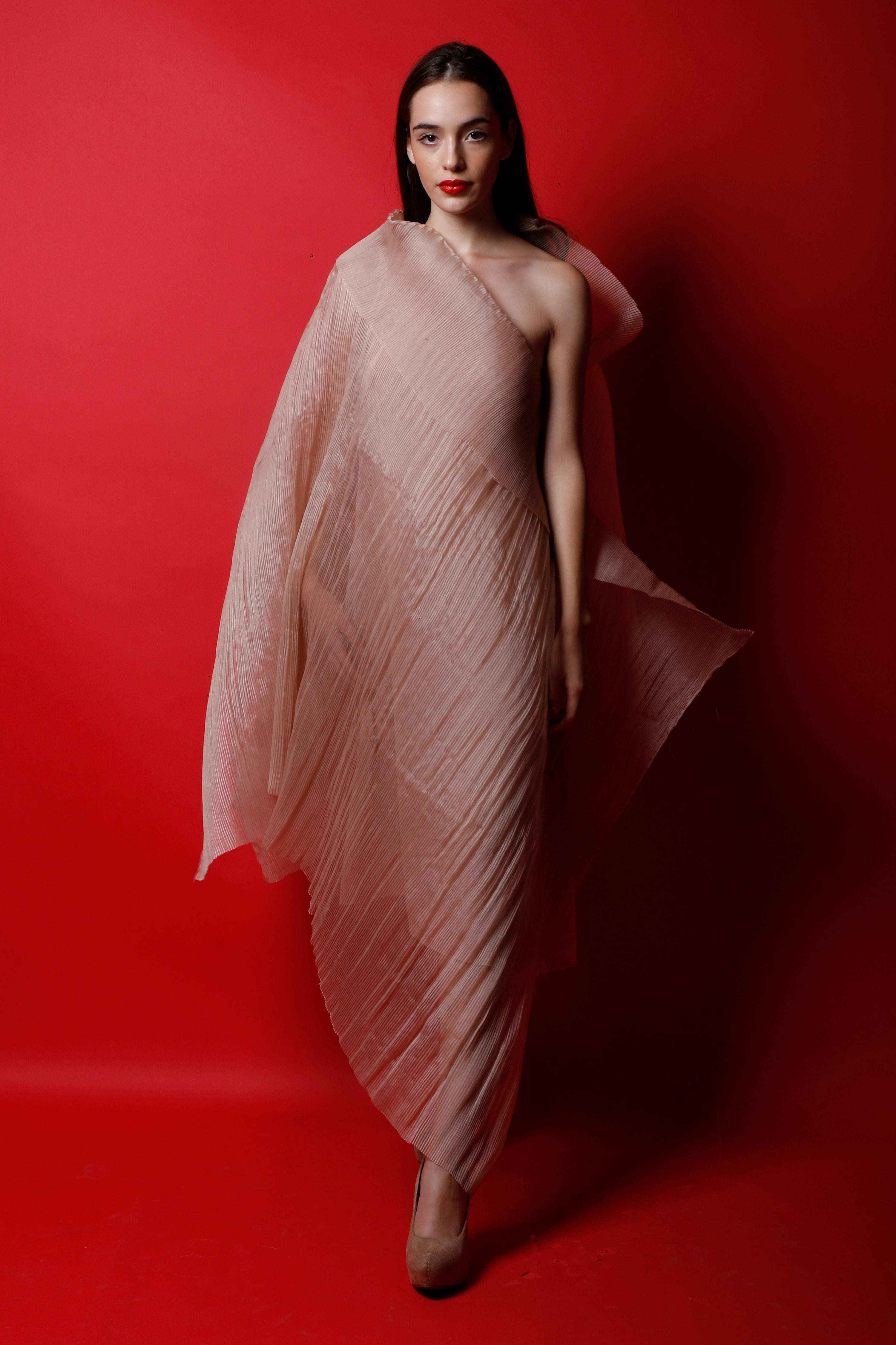 One Shoulder Pleated Asymmetrical Flare Dress