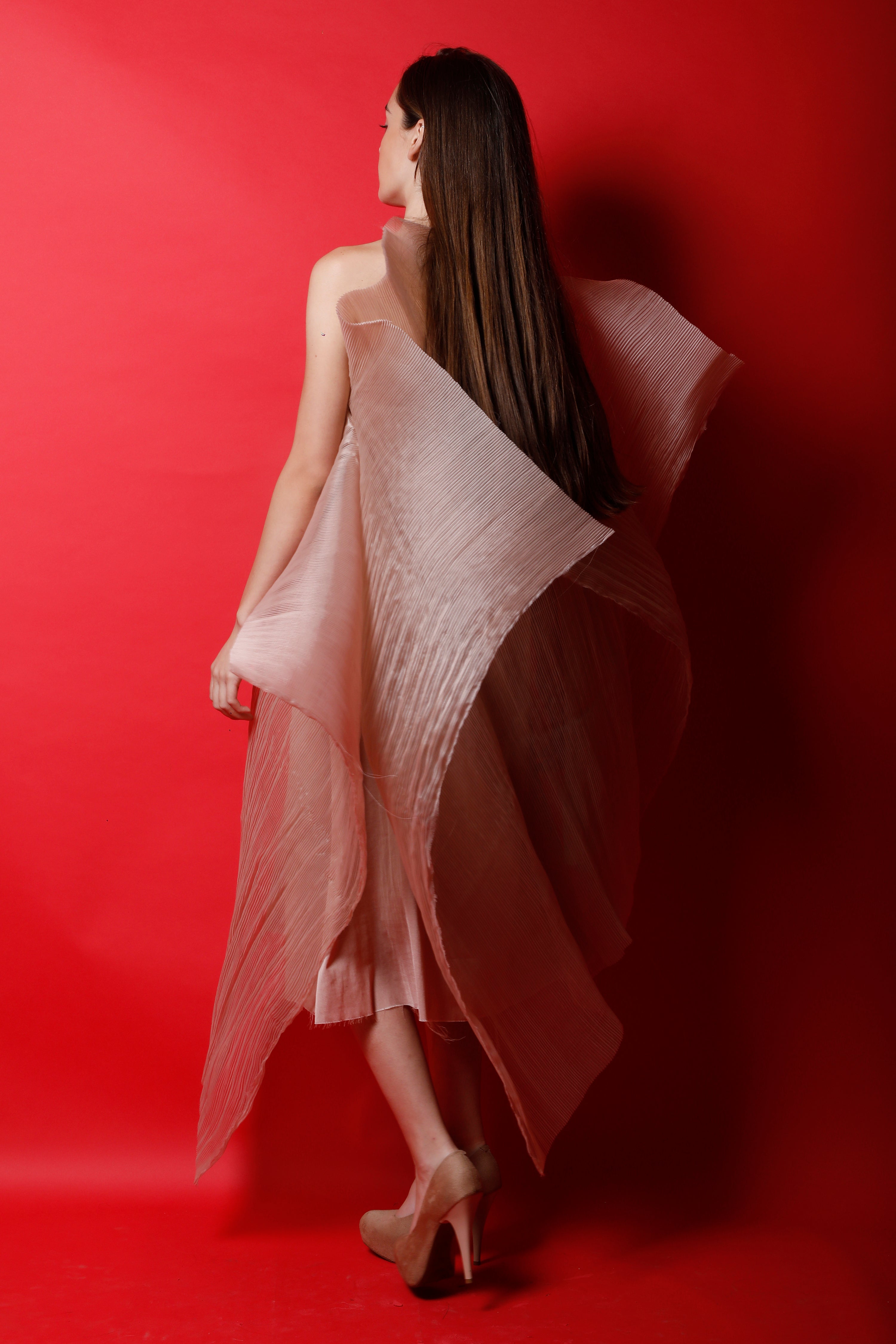 One Shoulder Pleated Asymmetrical Flare Dress