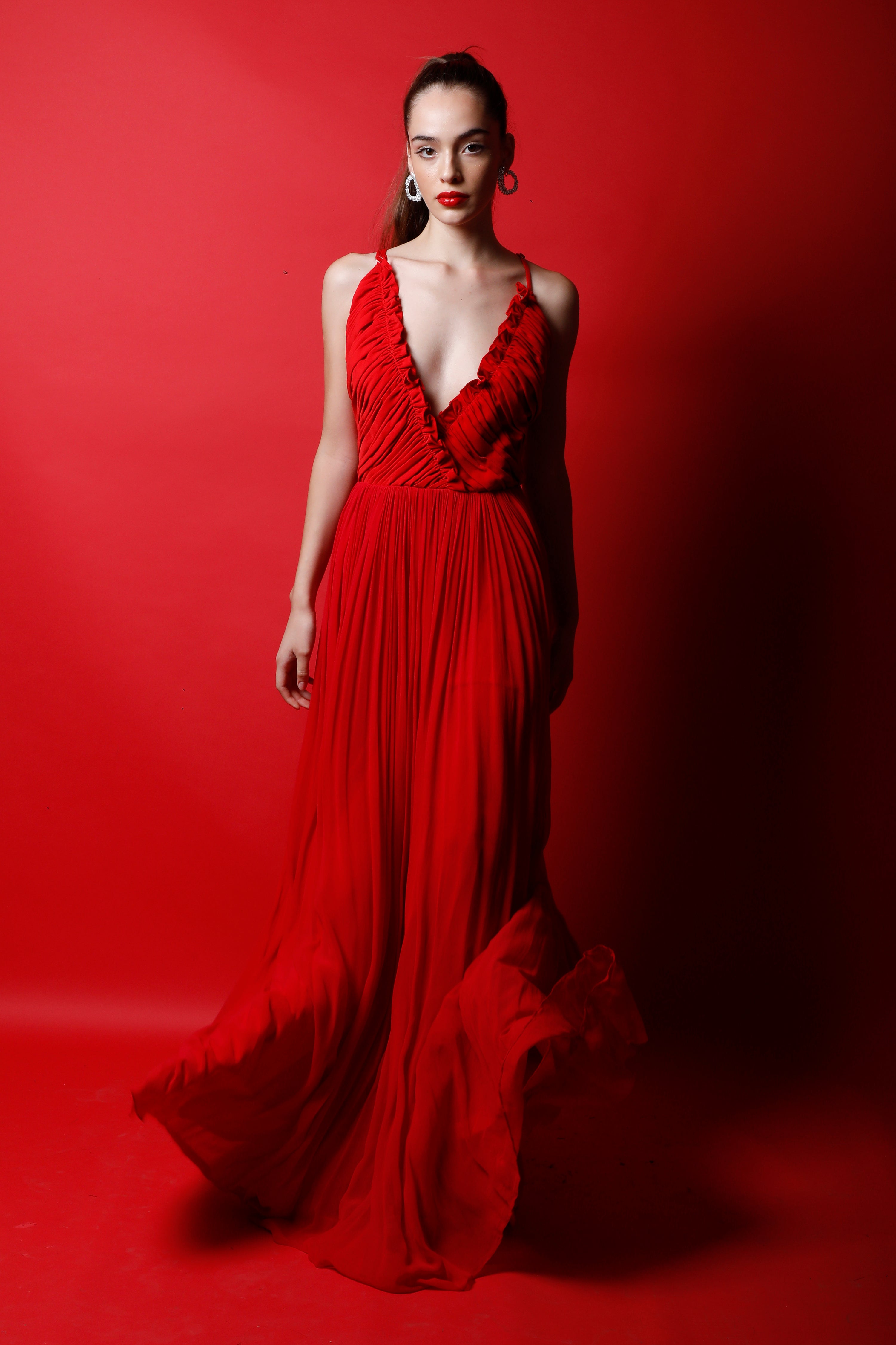 Strappy Inverted Ruched Maxi Gown