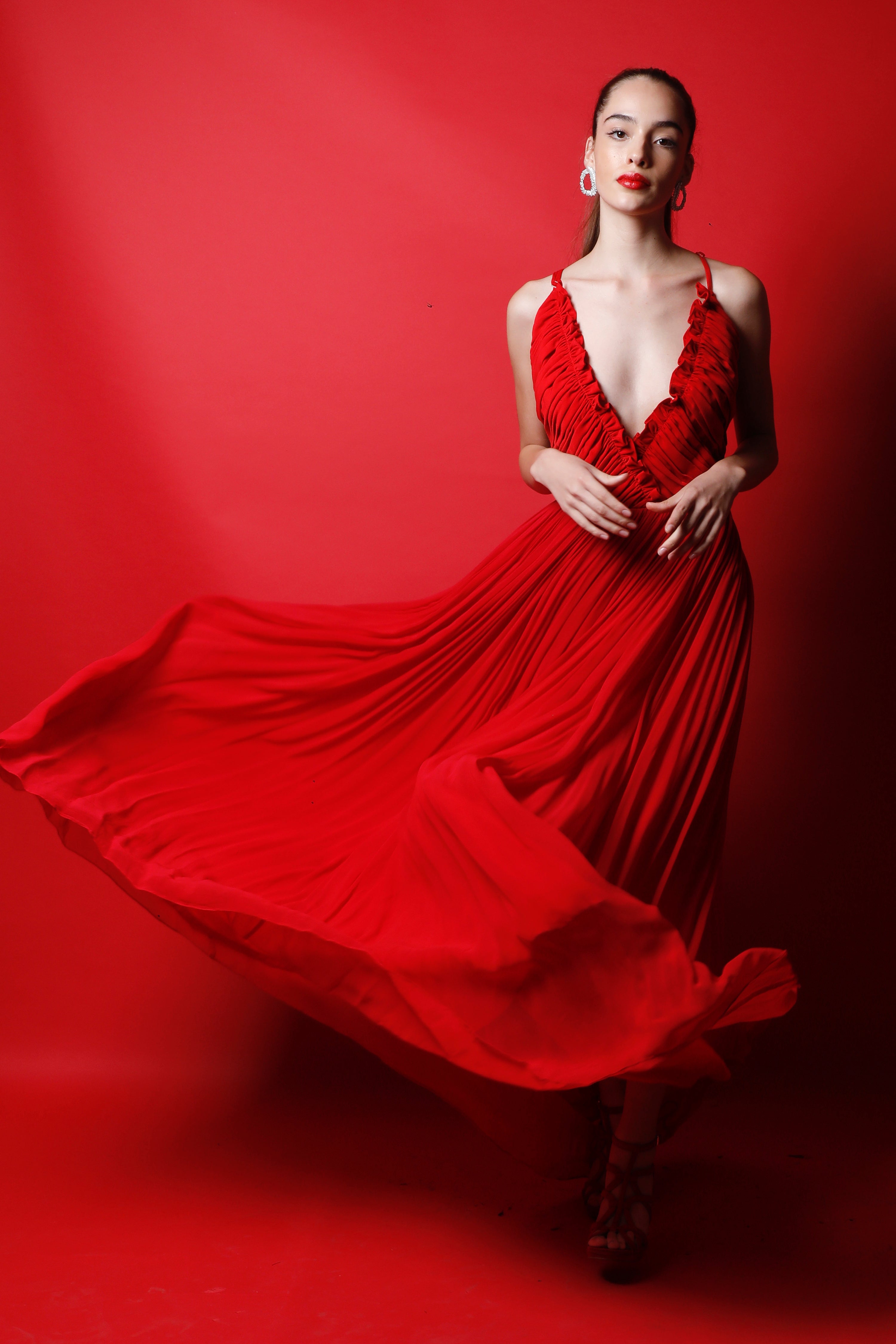 Strappy Inverted Ruched Maxi Gown
