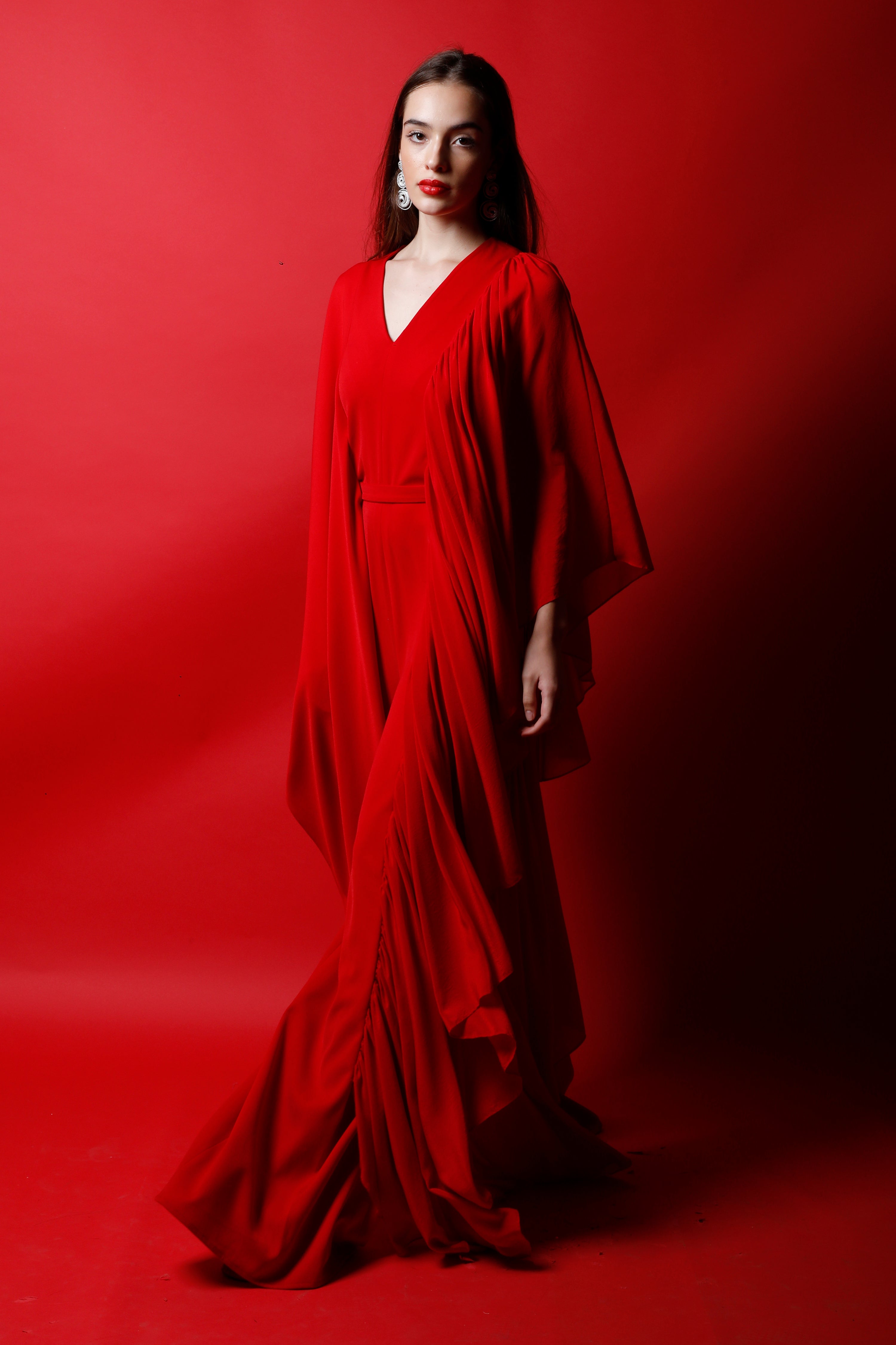 V Neck Jumpsuit with Flag Drapes