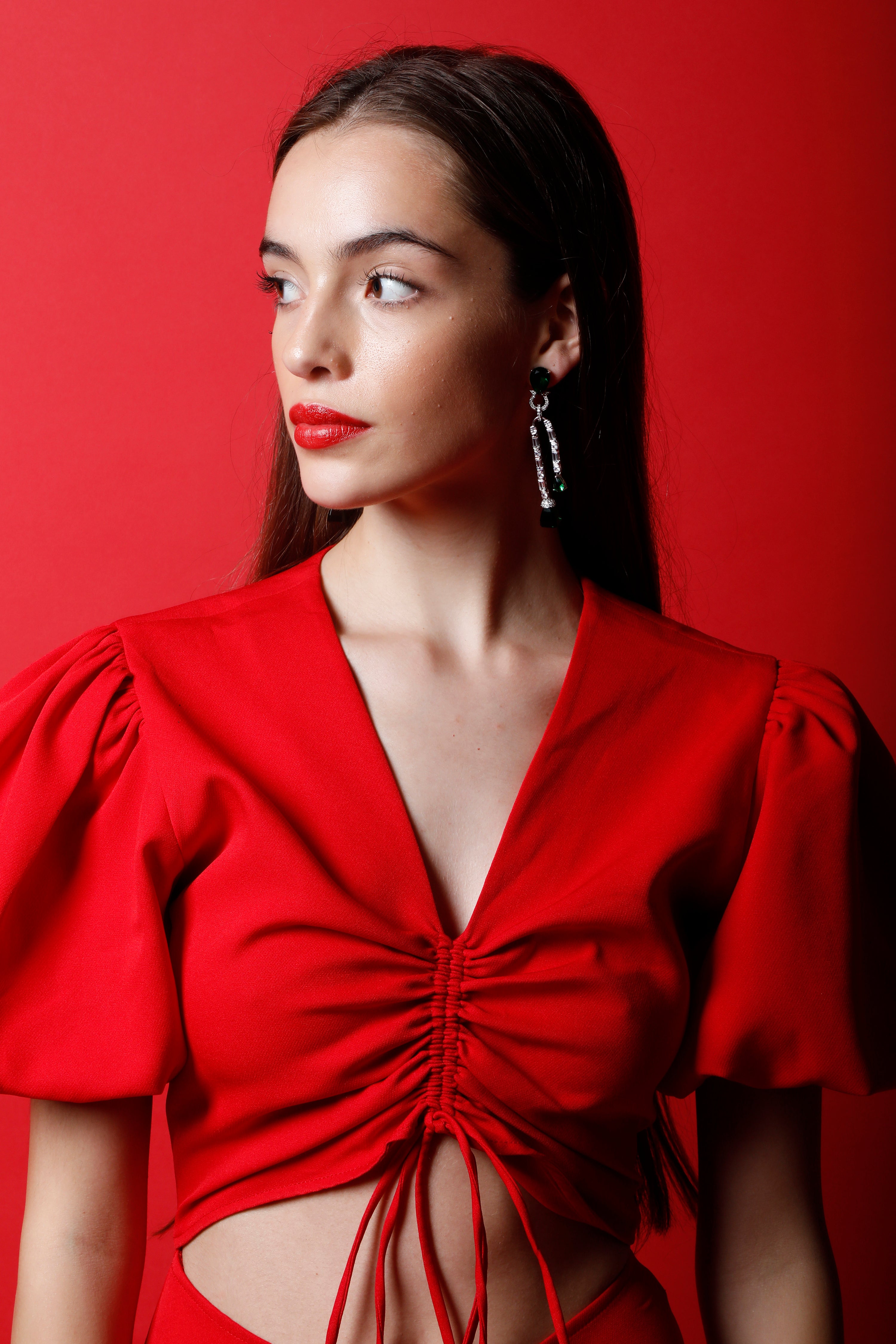 V Gathered Neck Cut Out Jumpsuit