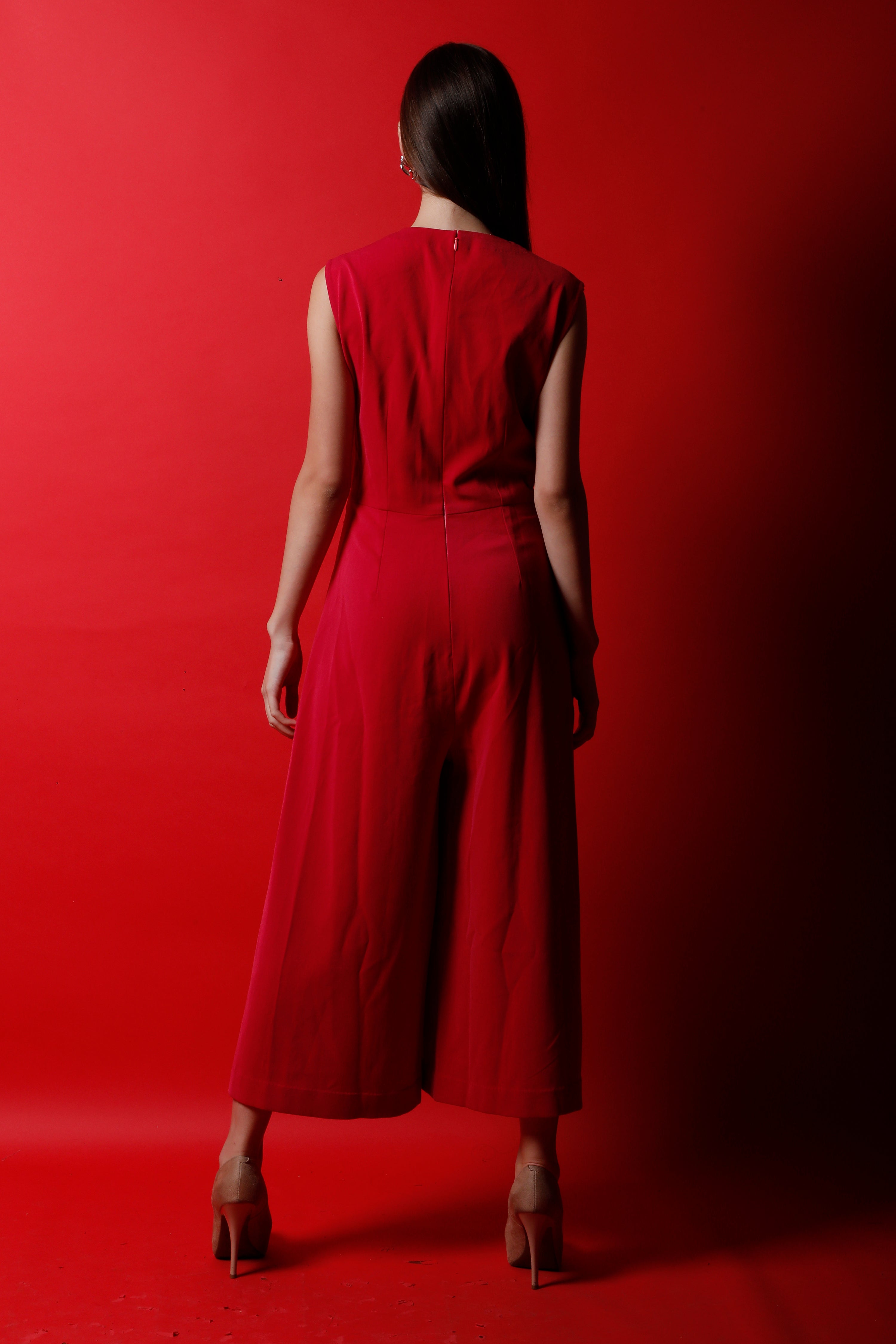 Fuchsia Criss Cross Pleated Jumpsuit