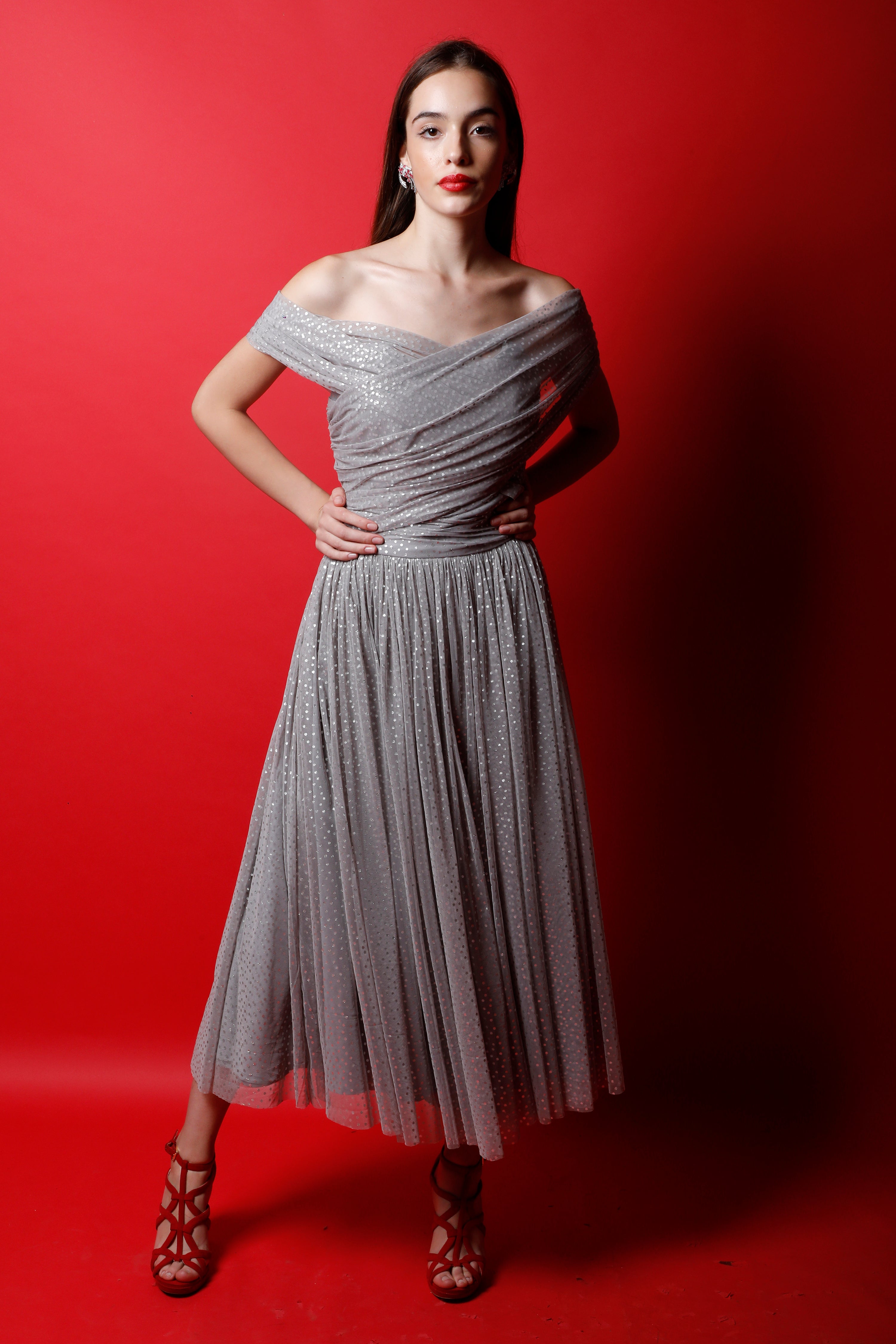 Grey Corset Dress with Extended Drapes