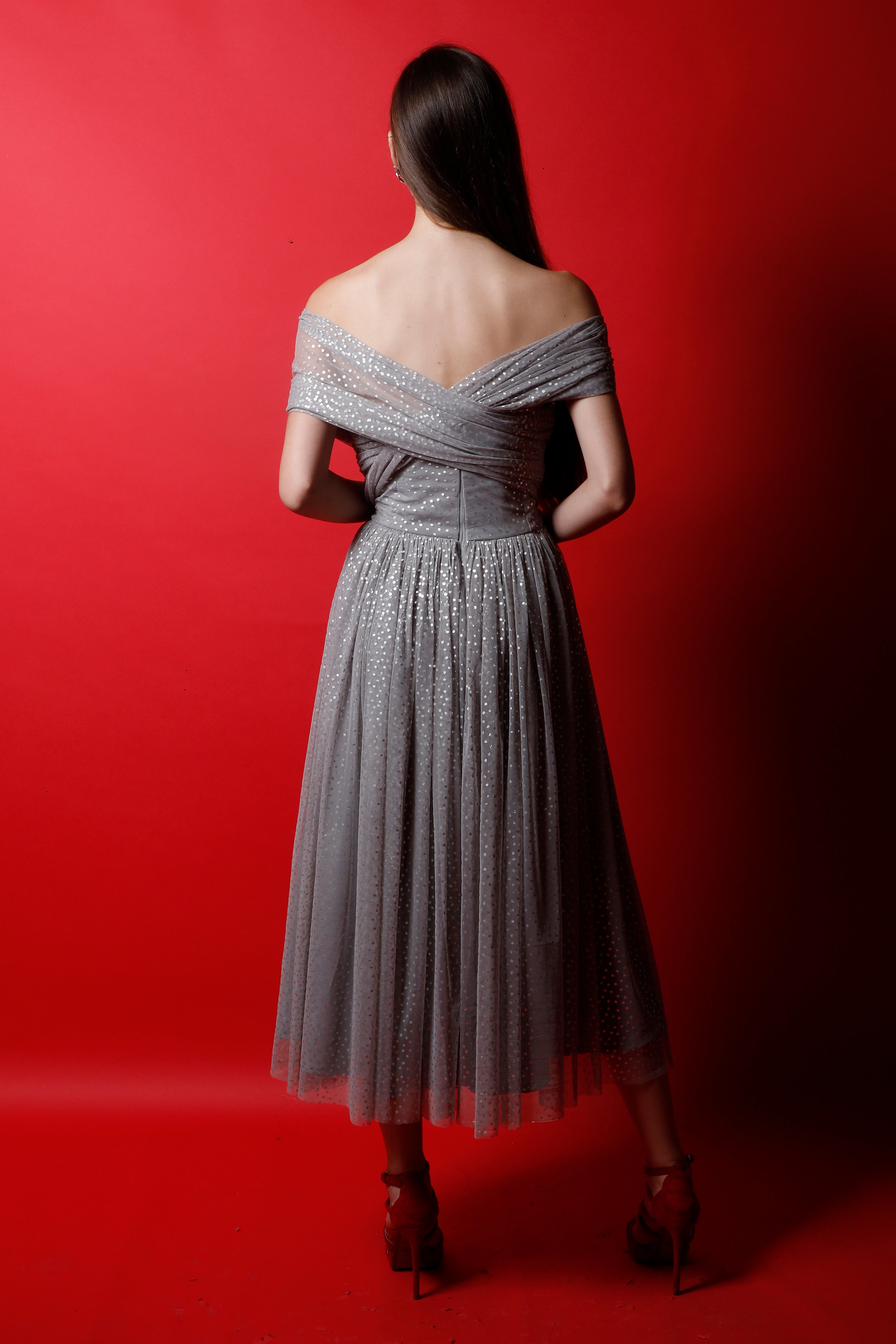 Grey Corset Dress with Extended Drapes