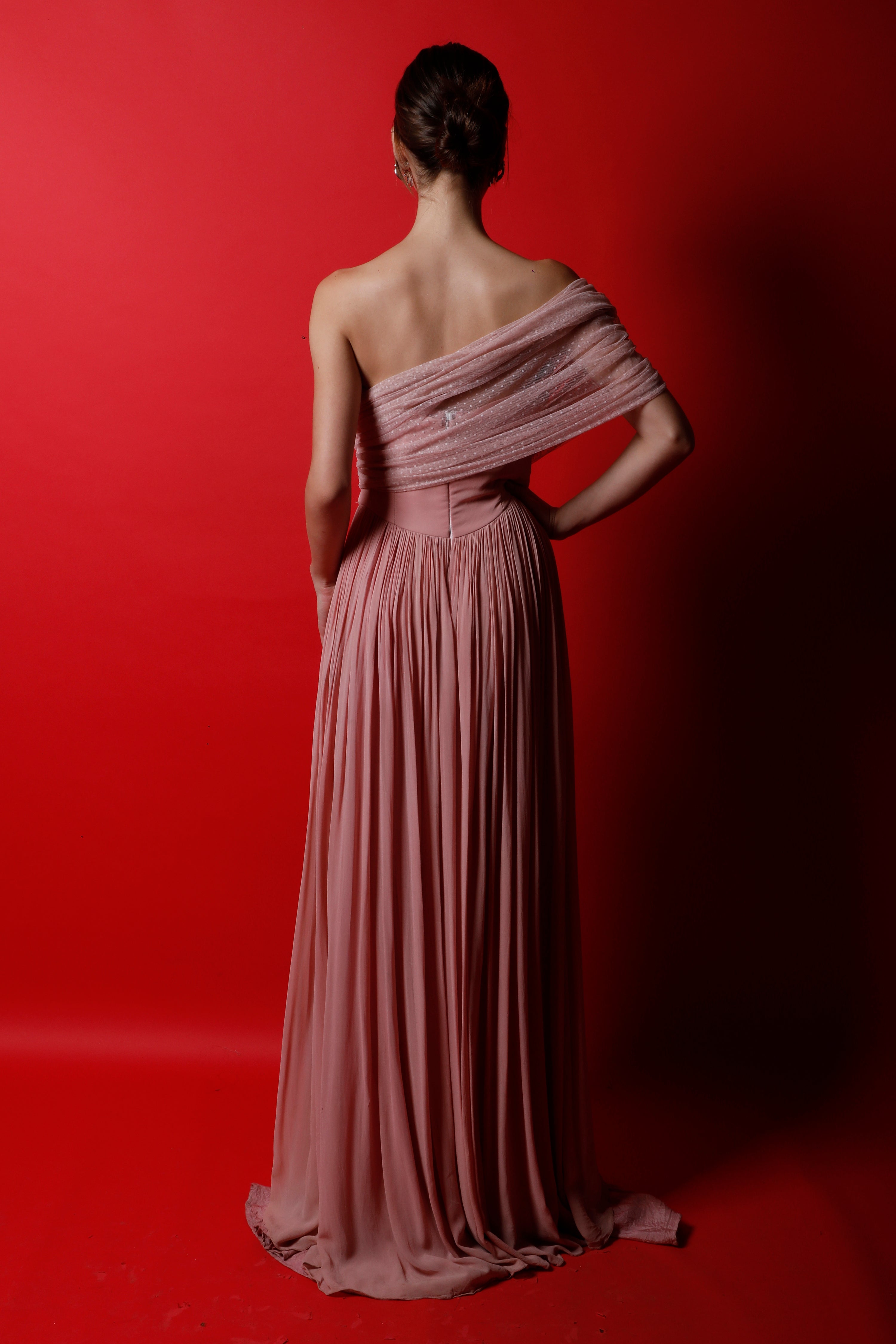 Corset Gown with Extended Drape