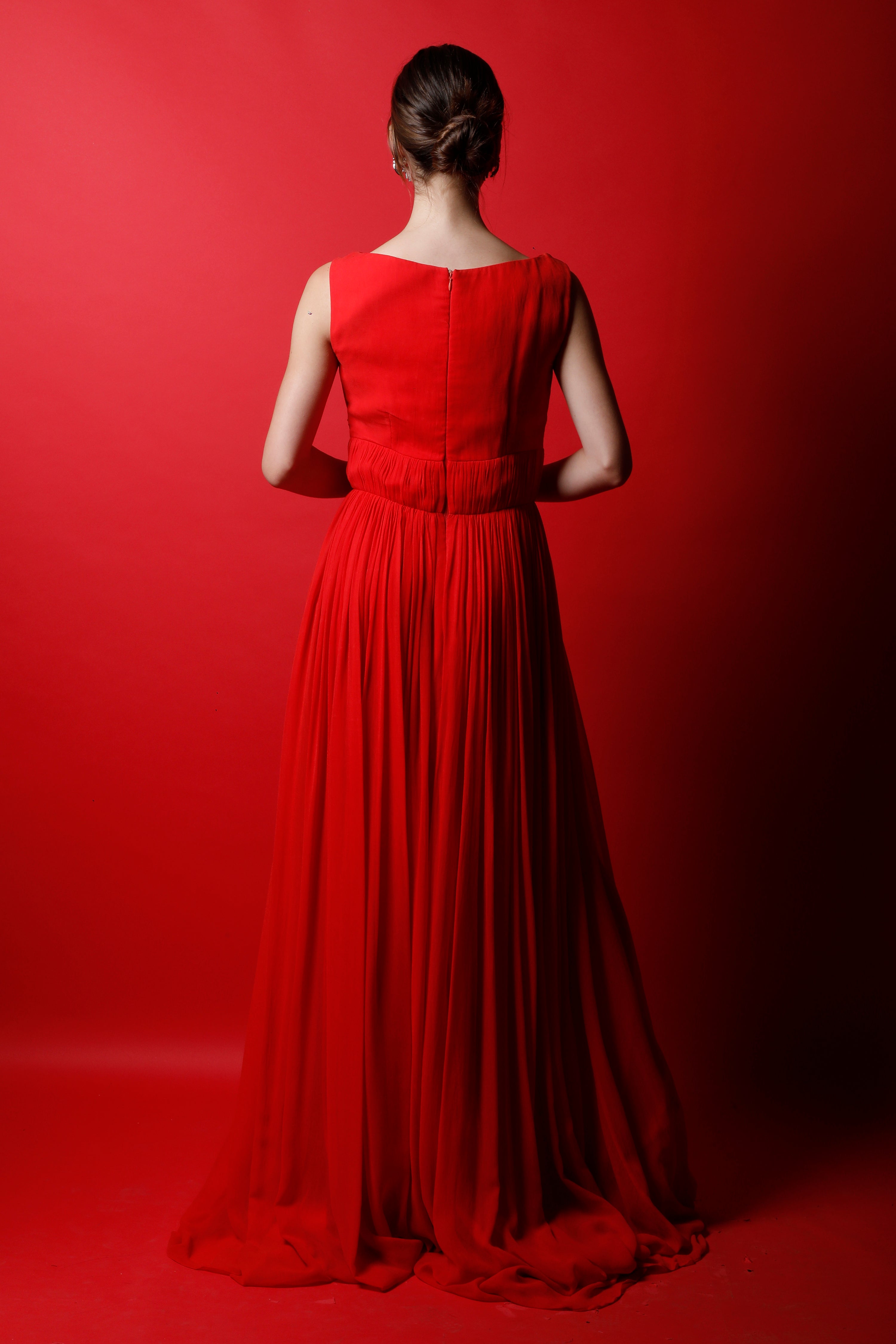 Overlapping Neck Ruched Maxi Gown